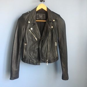 Zara trafaluc genuine black leather jacket